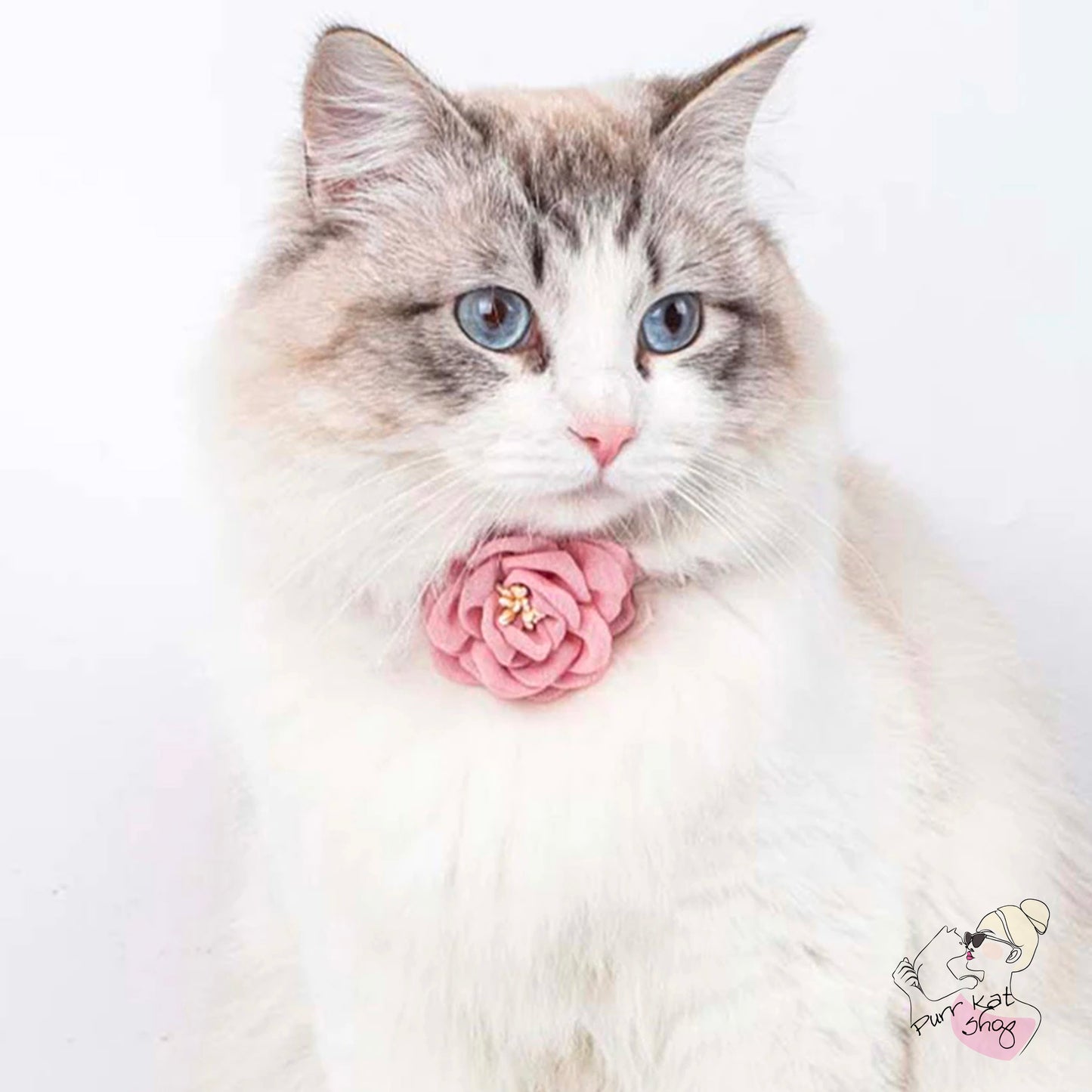 Kat halsbandje met bloem