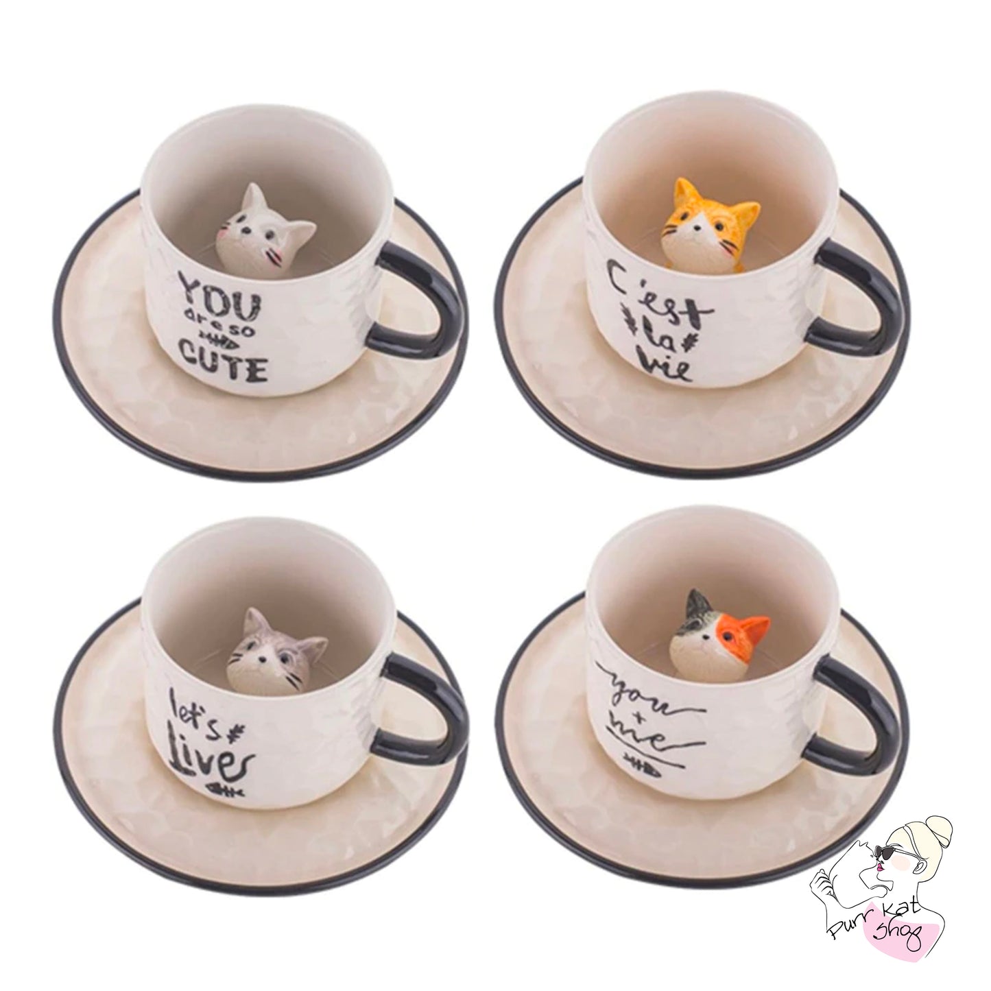 Koffie/Thee kop met oranje kat C'est la vie