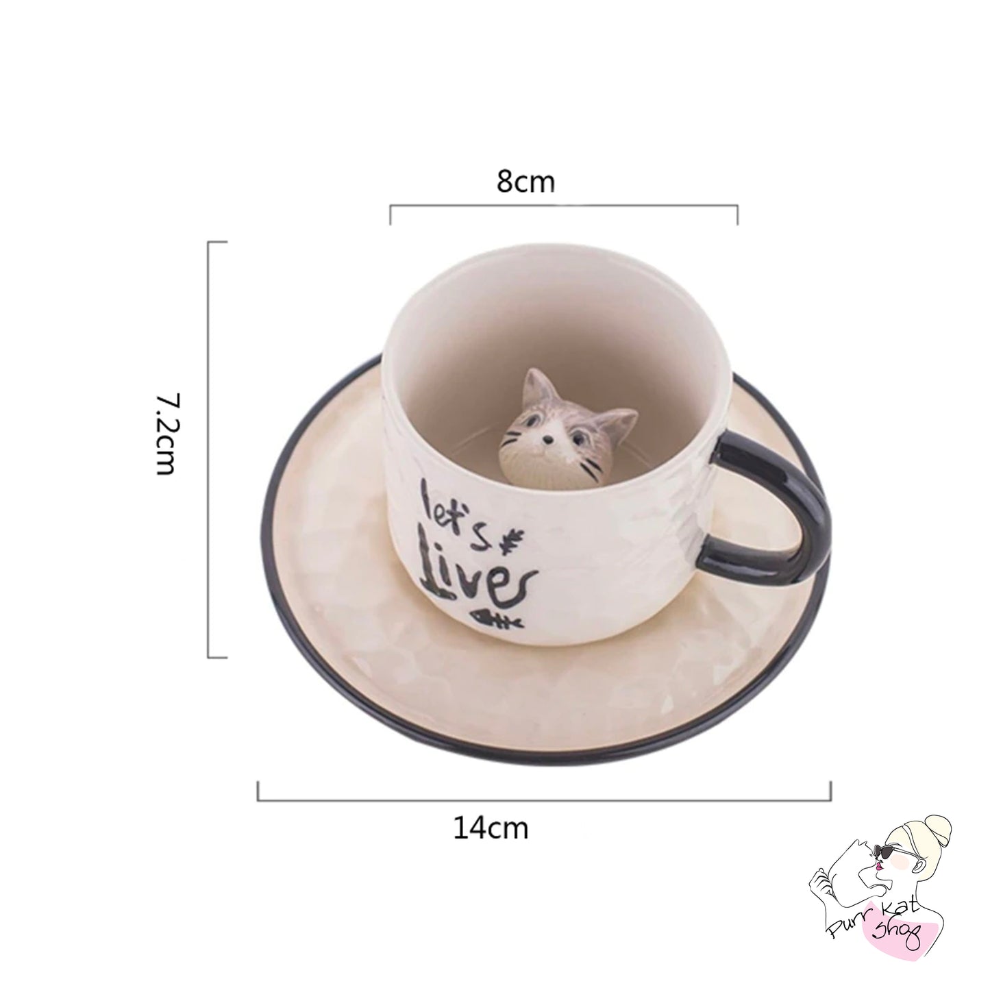 Koffie/Thee kop met grijze kat Let's Lives