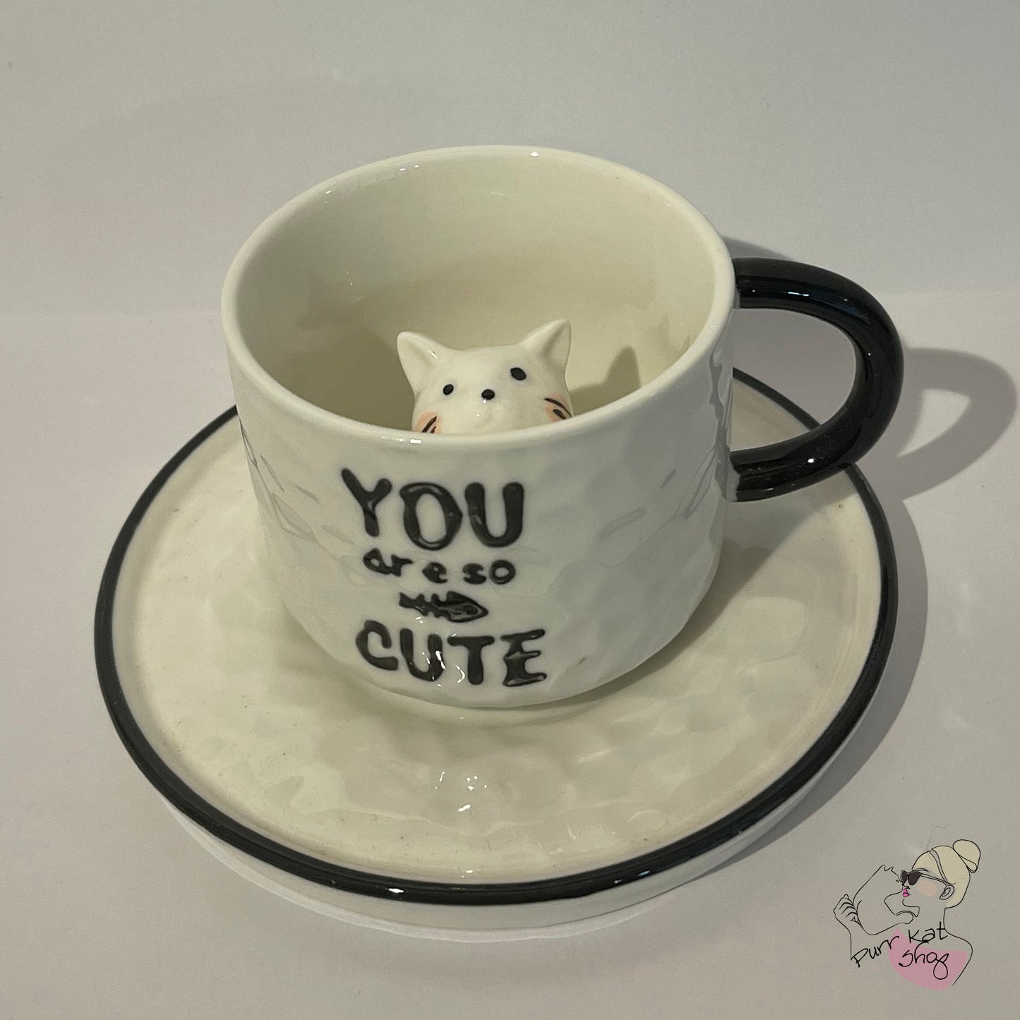 Koffie/Thee kop met witte kat You are so Cute