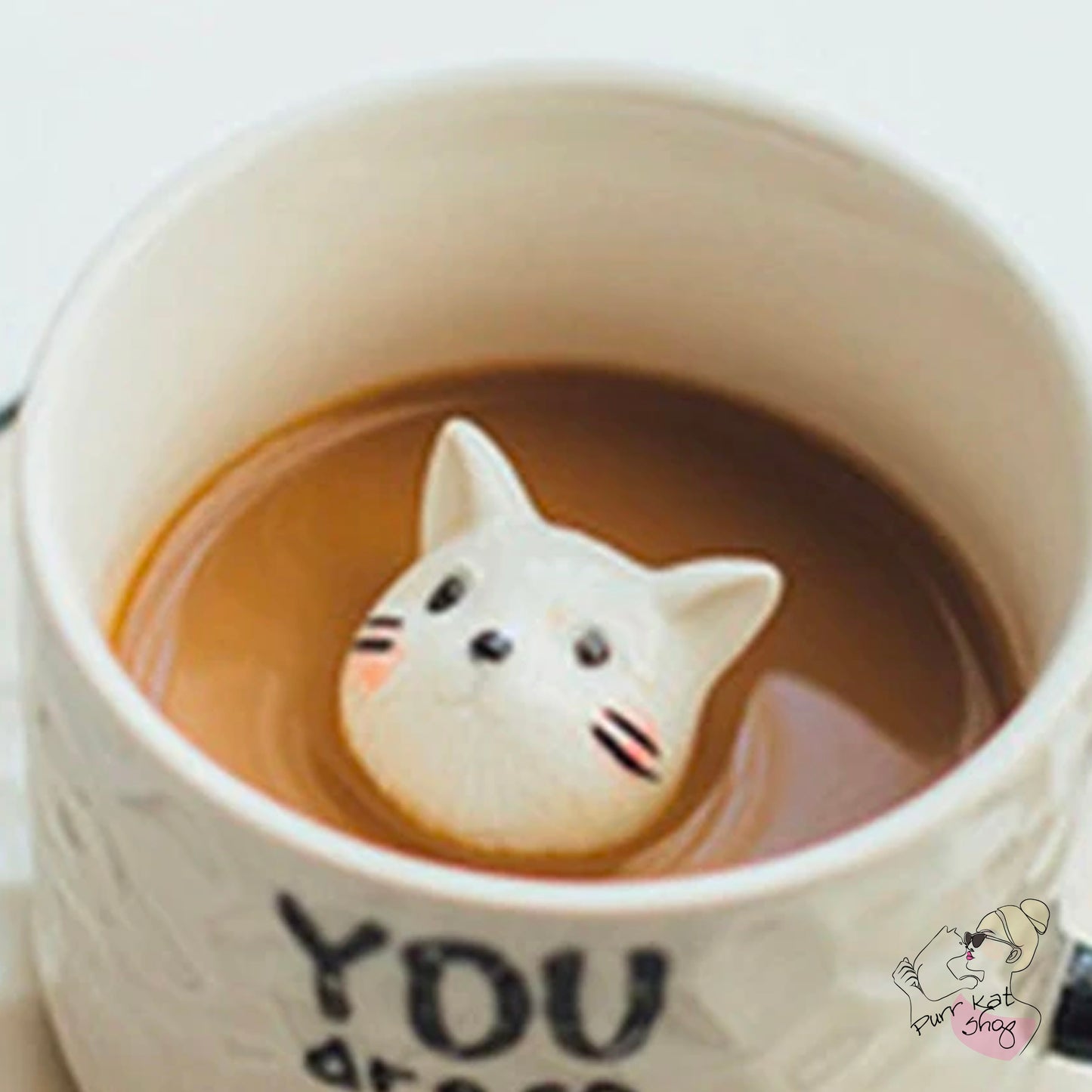 Koffie/Thee kop met  witte kat You are so Cute