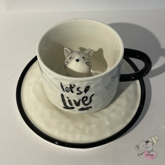Koffie/Thee kop met  grijze kat Let's Lives