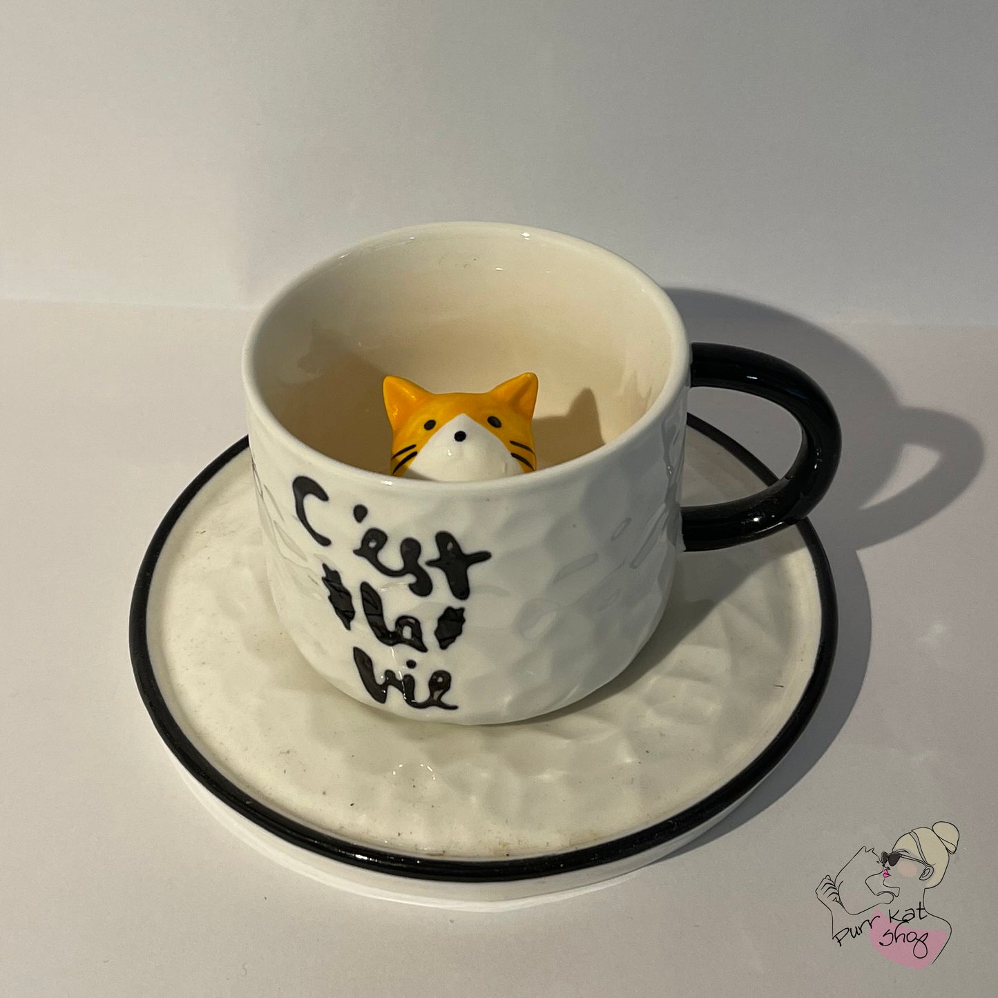 Koffie/Thee kop met  oranje kat C'est la vie