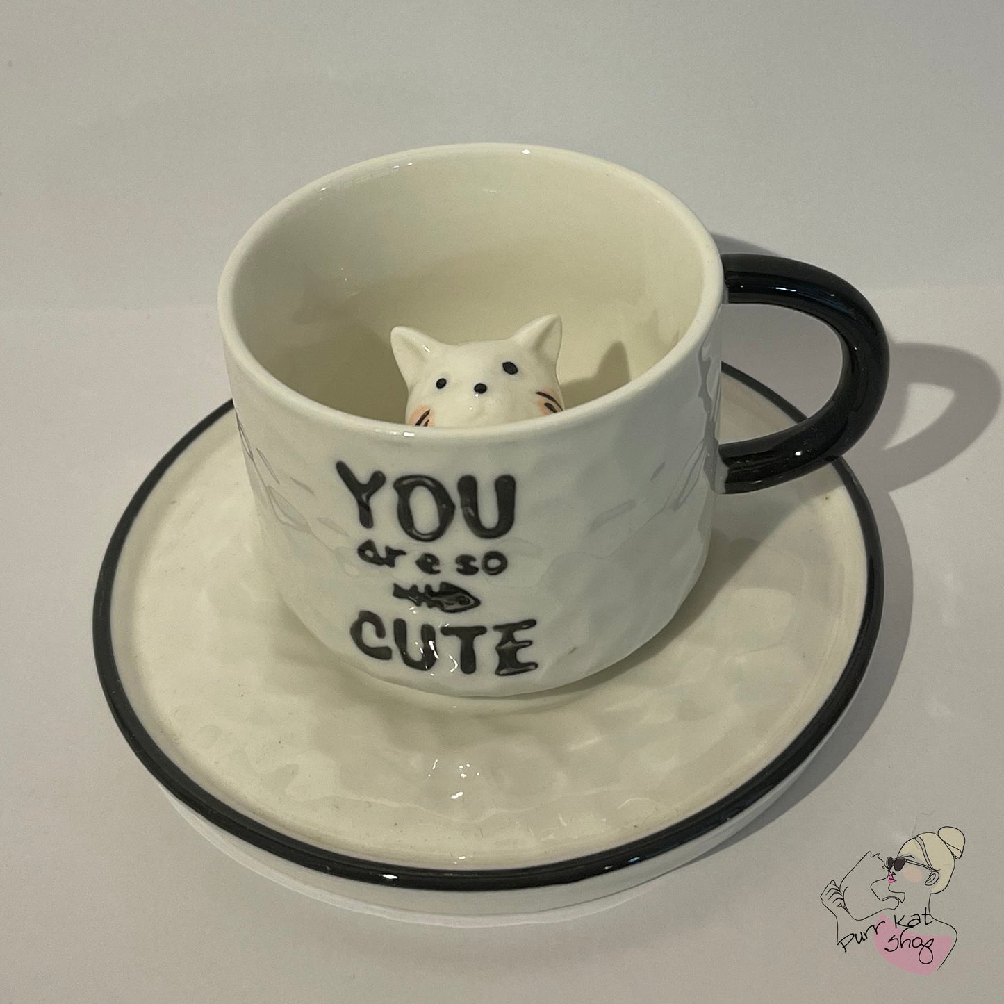 Koffie/Thee kop met  witte kat You are so Cute